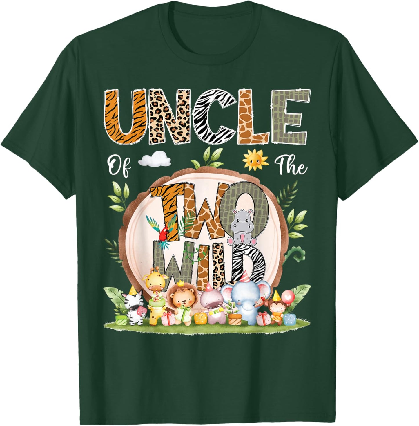 Uncle Of The Two Wild Animal Safari 2Nd Birthday Party T-Shirt - T-Shirt | Forest