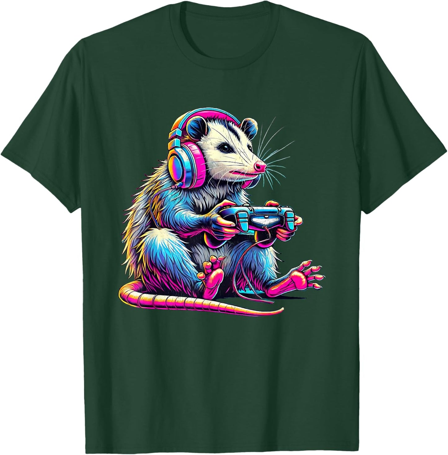 Funny Retro Opossum Gaming - -Adults/Kids - Black - Small - Short Sleeve - - Retro Gaming - Opossum Lover & Gamer T-Shirt - T-Shirt | Forest