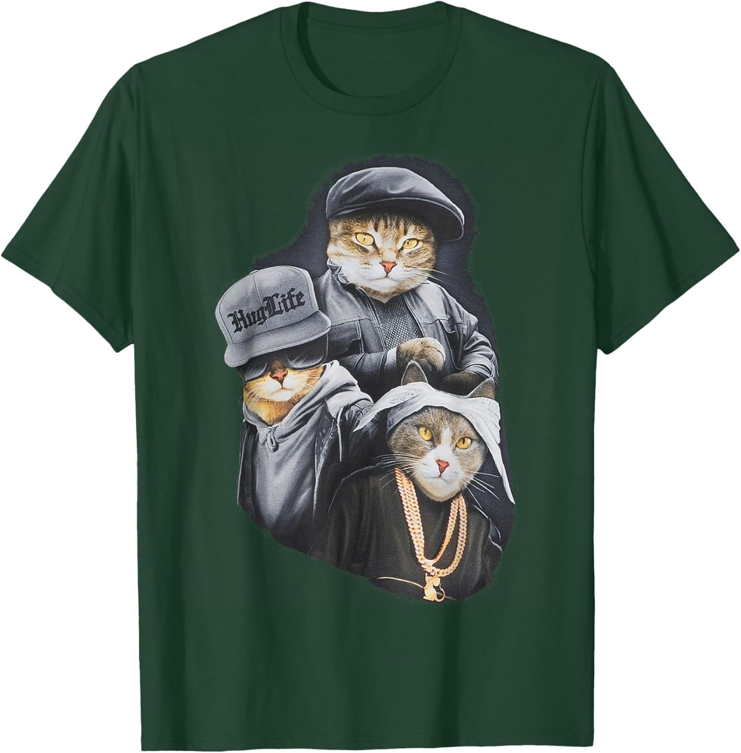 Hug Life Cat Designs Black Adult Classic Fit Modern Classic Cartoon Life T-Shirt - T-Shirt | Forest