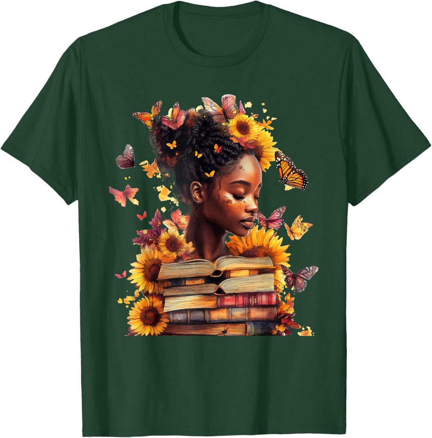 Queen Melanin Black Women Butterfly Sunflower Black History T-Shirt - T-Shirt | Forest