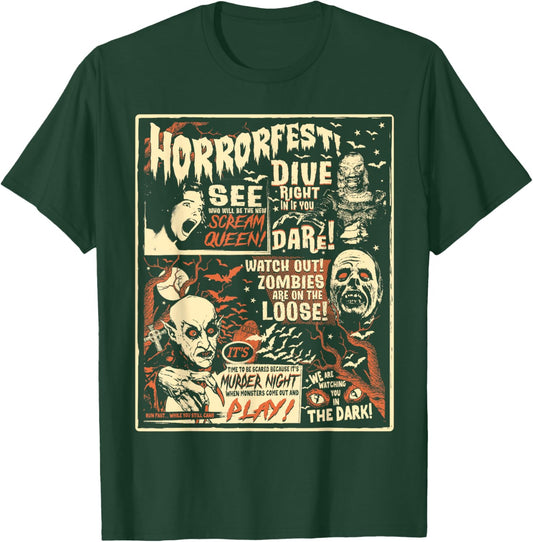 Vintage Horrorfest Poster Halloween Movie Old Time Horror T-Shirt - T-Shirt | Forest