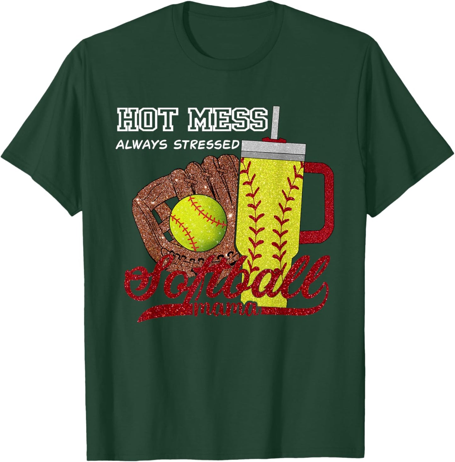 Softball Mom Game Day Vibes Mothers Day Women Softball Mama T-Shirt - T-Shirt | Forest