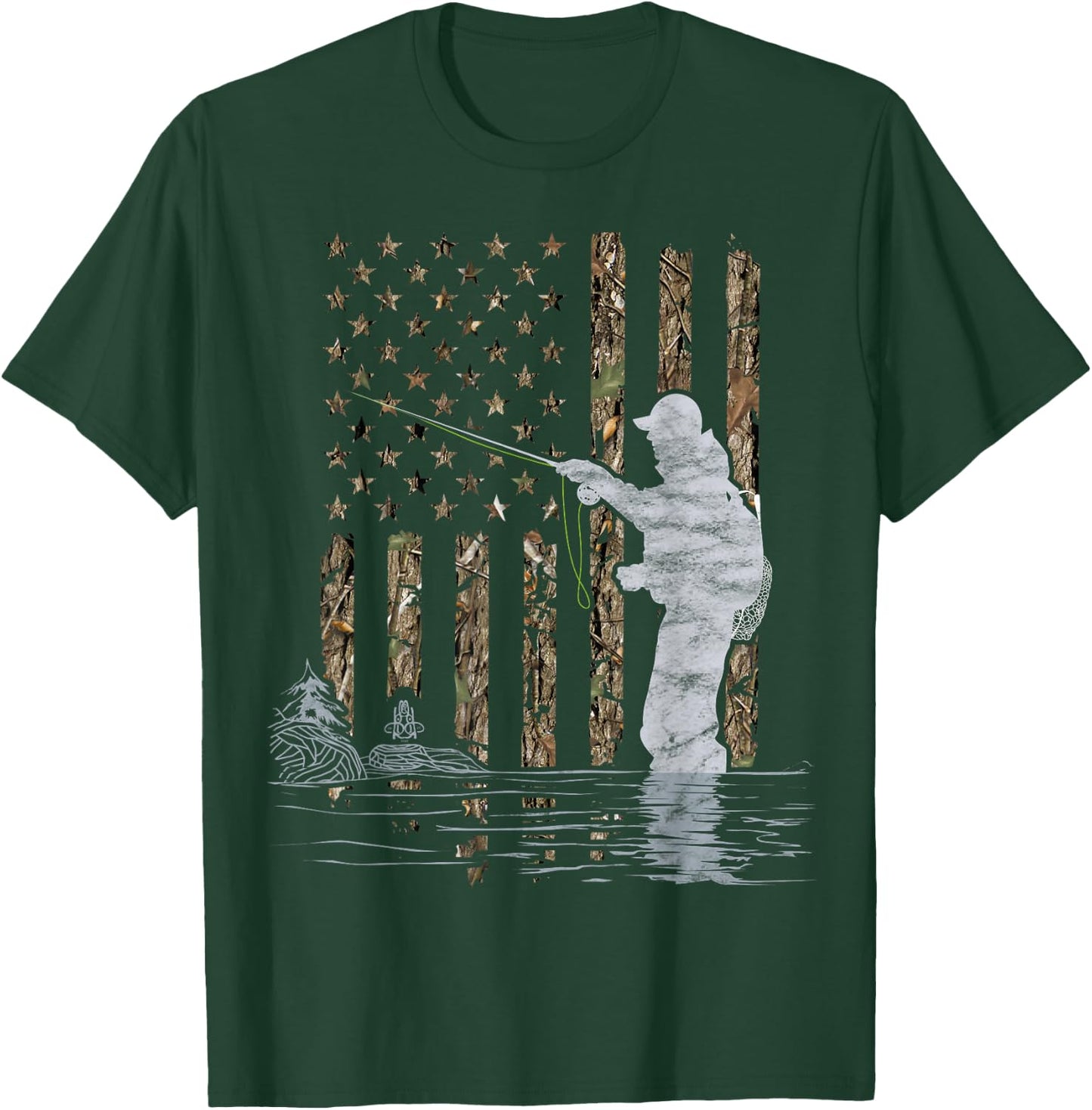 Fly Fishing Fisherman American Flag Camouflage Fly Tying T-Shirt - T-Shirt | Forest