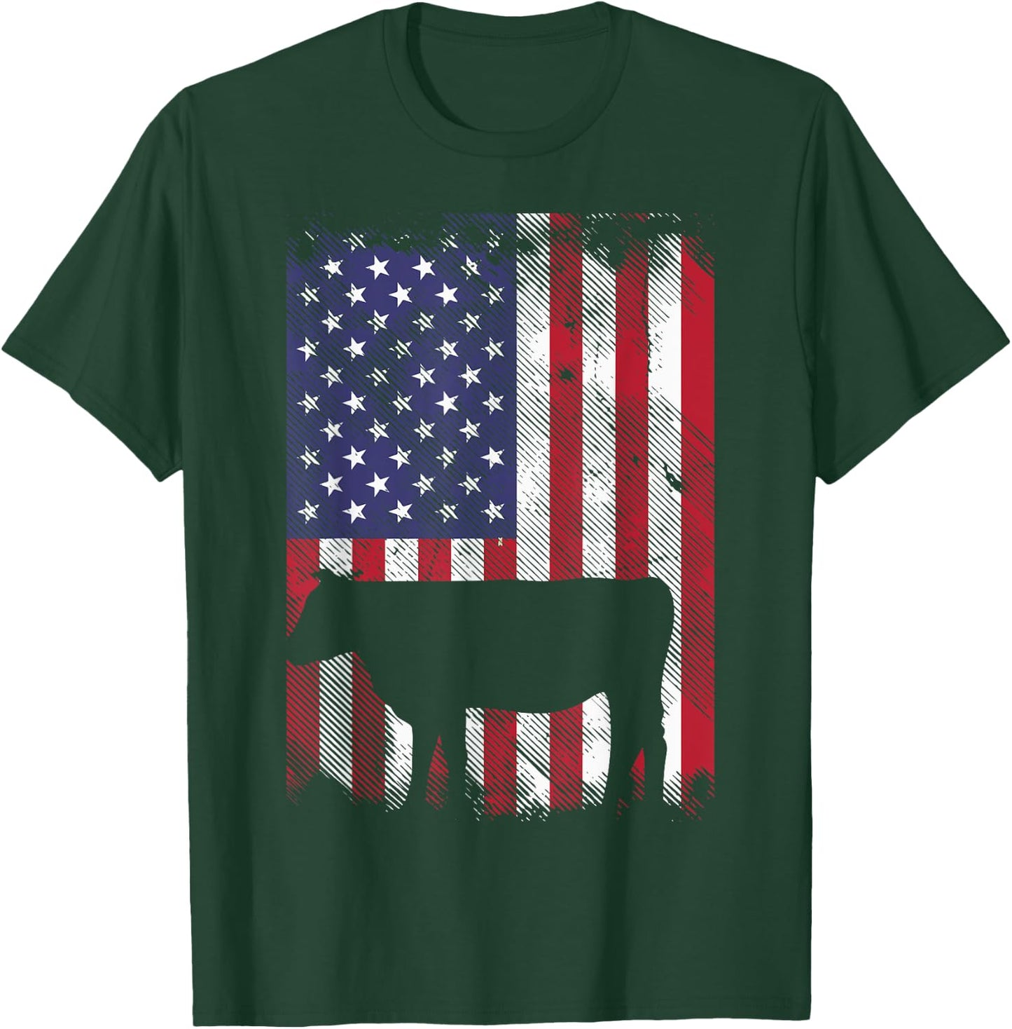 American Flag Cow Vintage Farm Animal Patriotic Farmer Gift T-Shirt - T-Shirt | Forest