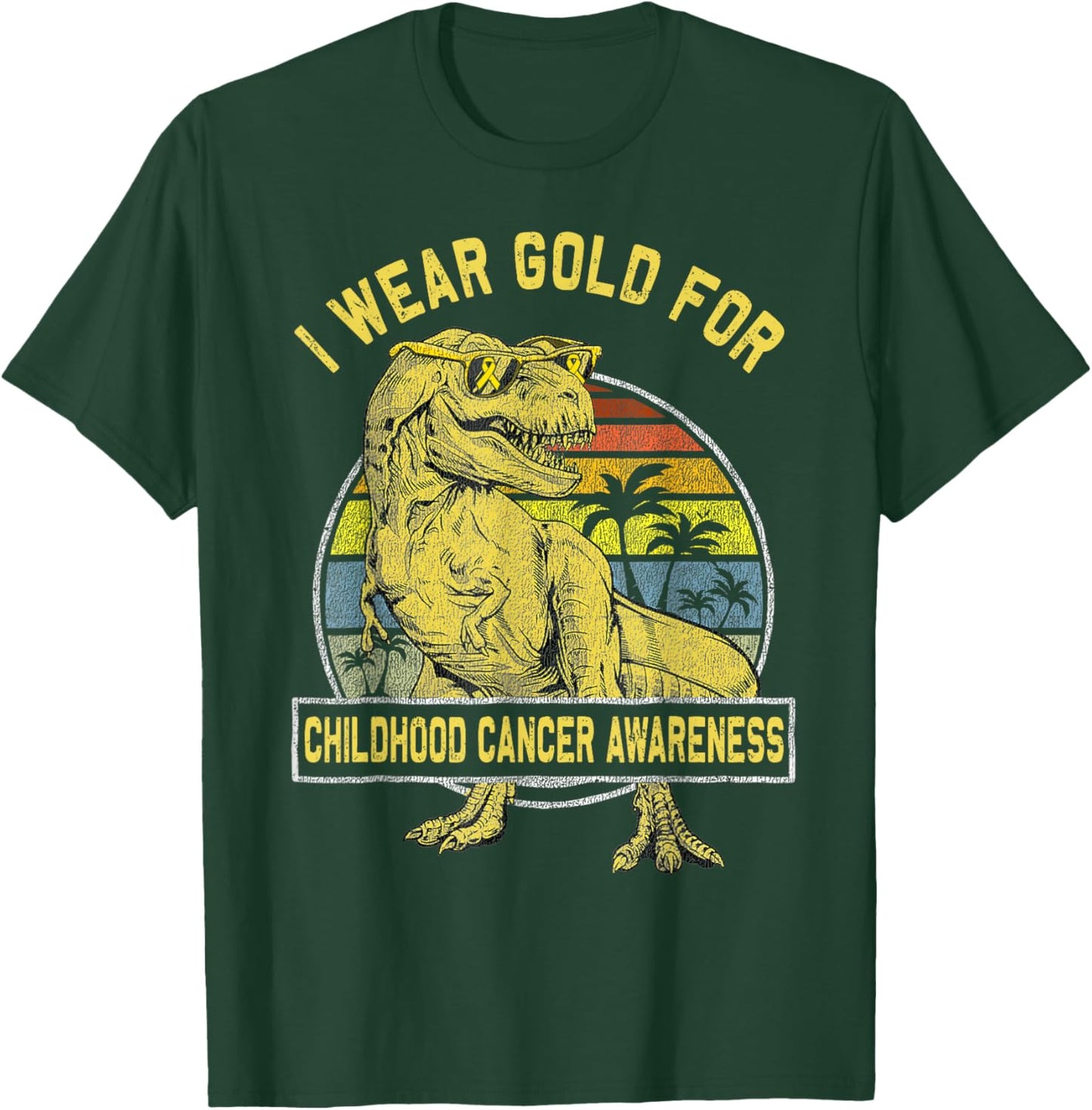 I Wear Gold For Childhood Cancer Awareness Dinosaur Boys T-Shirt - T-Shirt | Forest