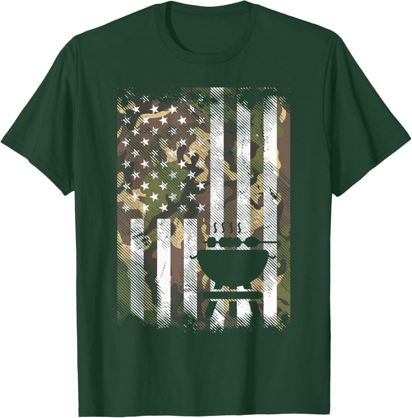 Bbq Grill America Flag Camo Barbecue 4th July Women Men Kids T-Shirt - T-Shirt | Forest