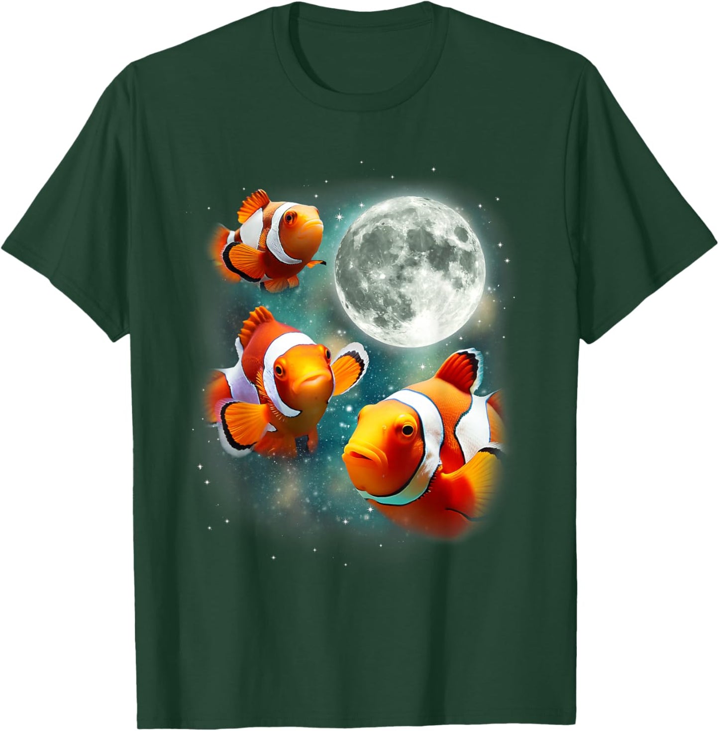 Three Clownfish Moon | Tropical Ocean Marine Clown Fish T-Shirt - T-Shirt | Forest