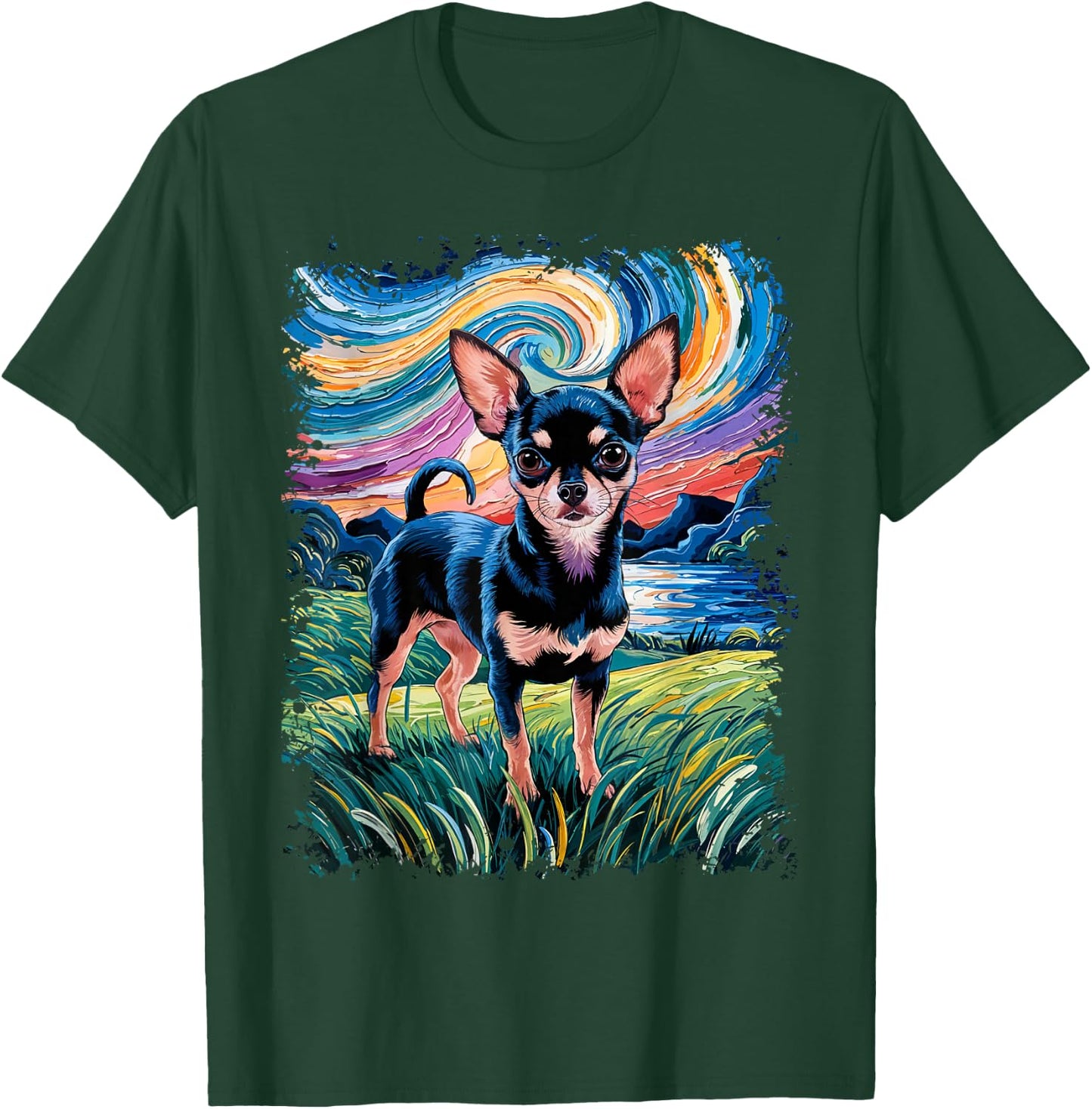 Black and Tan Smooth Chihuahua Starry Night Dog T-Shirt - T-Shirt | Forest