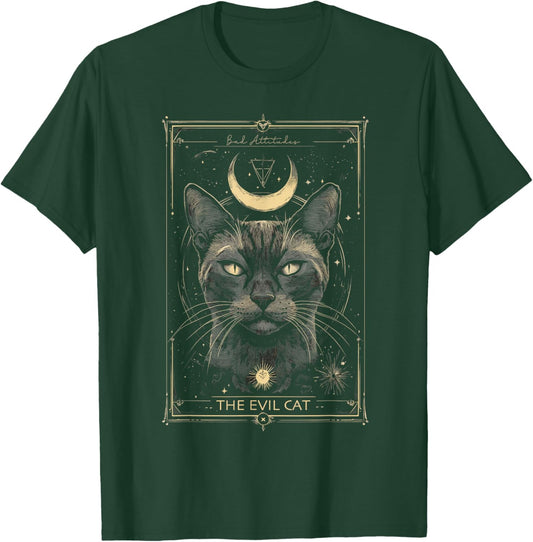 The Evil Cat Occult Tarot Card Gothic Witchcraft Crescent T-Shirt - T-Shirt | Forest