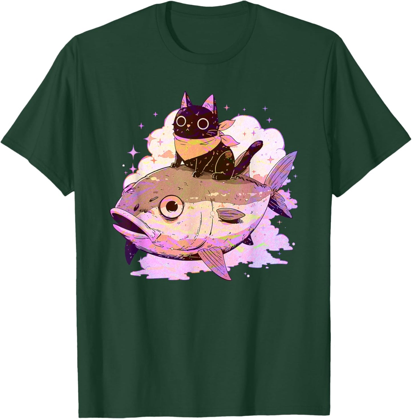 Funny Pink Pastel Goth Aesthetic Tuna Fish Neko Kawaii Cat Men Women Girls Kids T-Shirt - T-Shirt | Forest