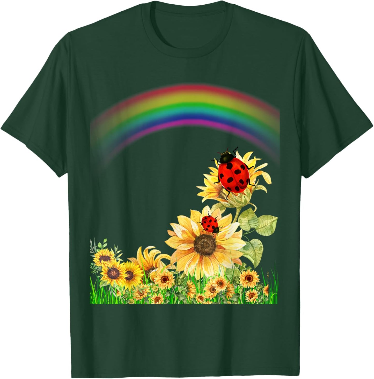 Ladybugs With Rainbows and Sunflowers Ladybug Design T-Shirt - T-Shirt | Forest