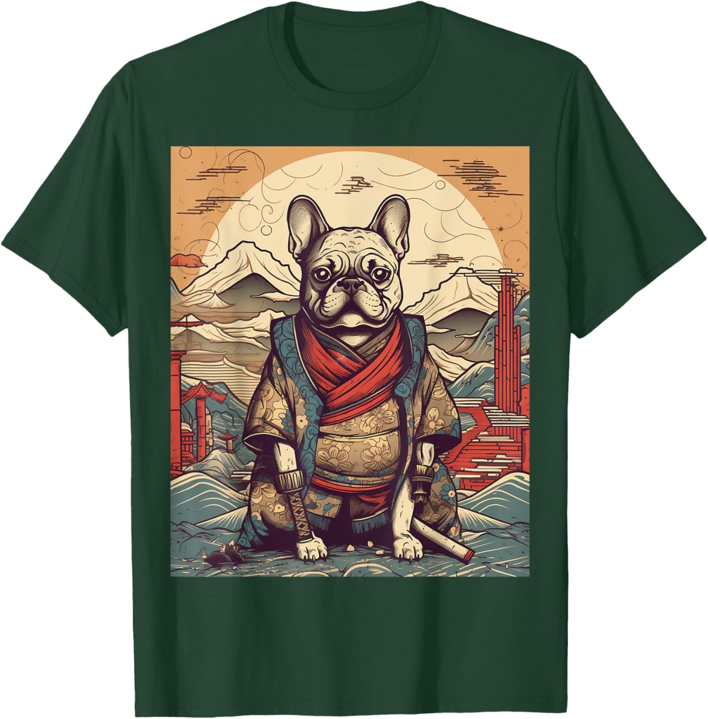 Vintage Japanese Art Samurai French Bulldog T-Shirt - T-Shirt | Forest