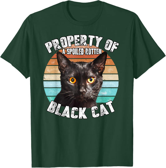 Cat Black Vintage Eighties Style Cat Retro Property Gift Women Girls Kids T-Shirt - T-Shirt | Forest
