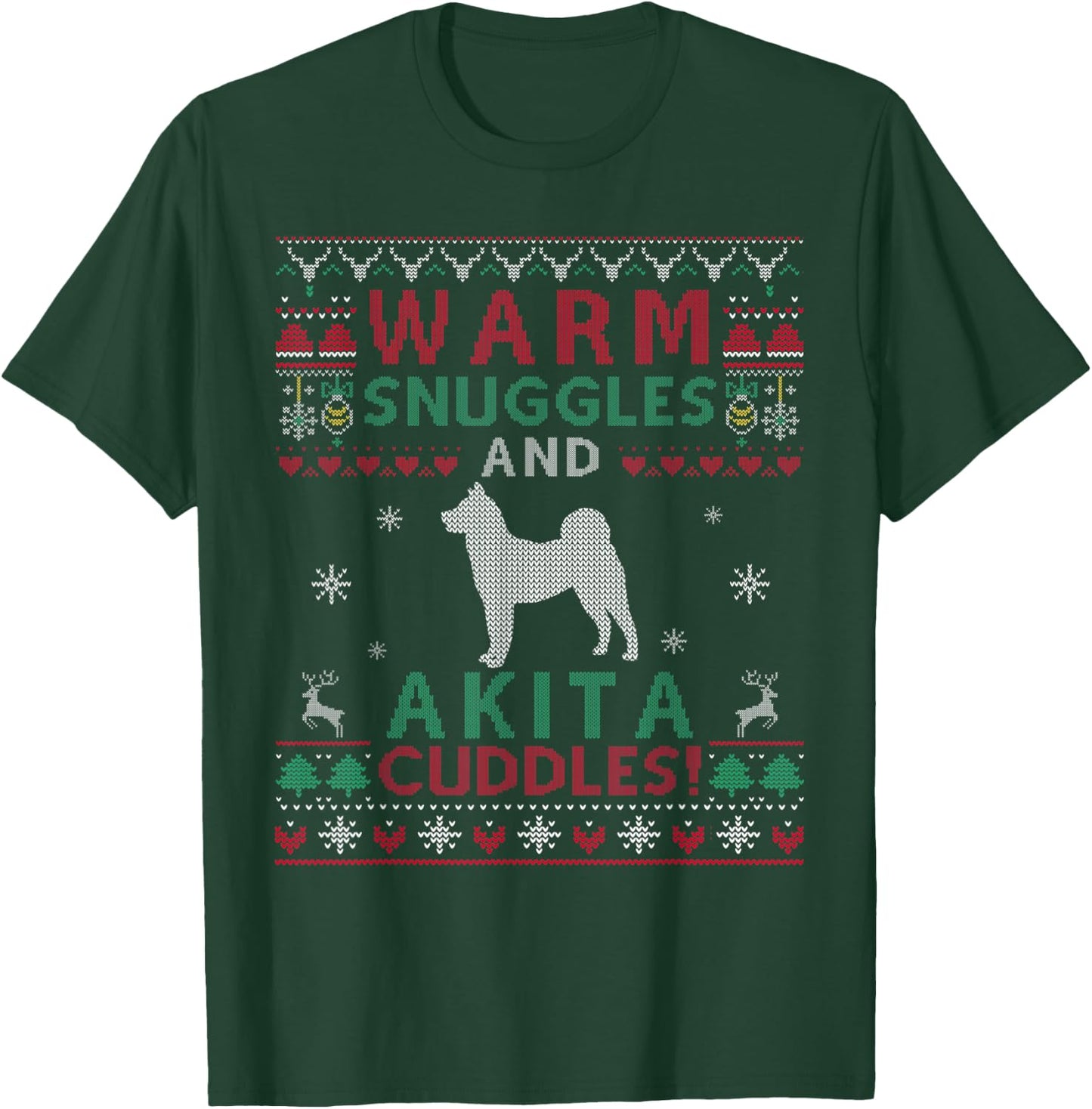 Christmas Akita Dog Ugly Sweater Style T-Shirt - T-Shirt | Forest
