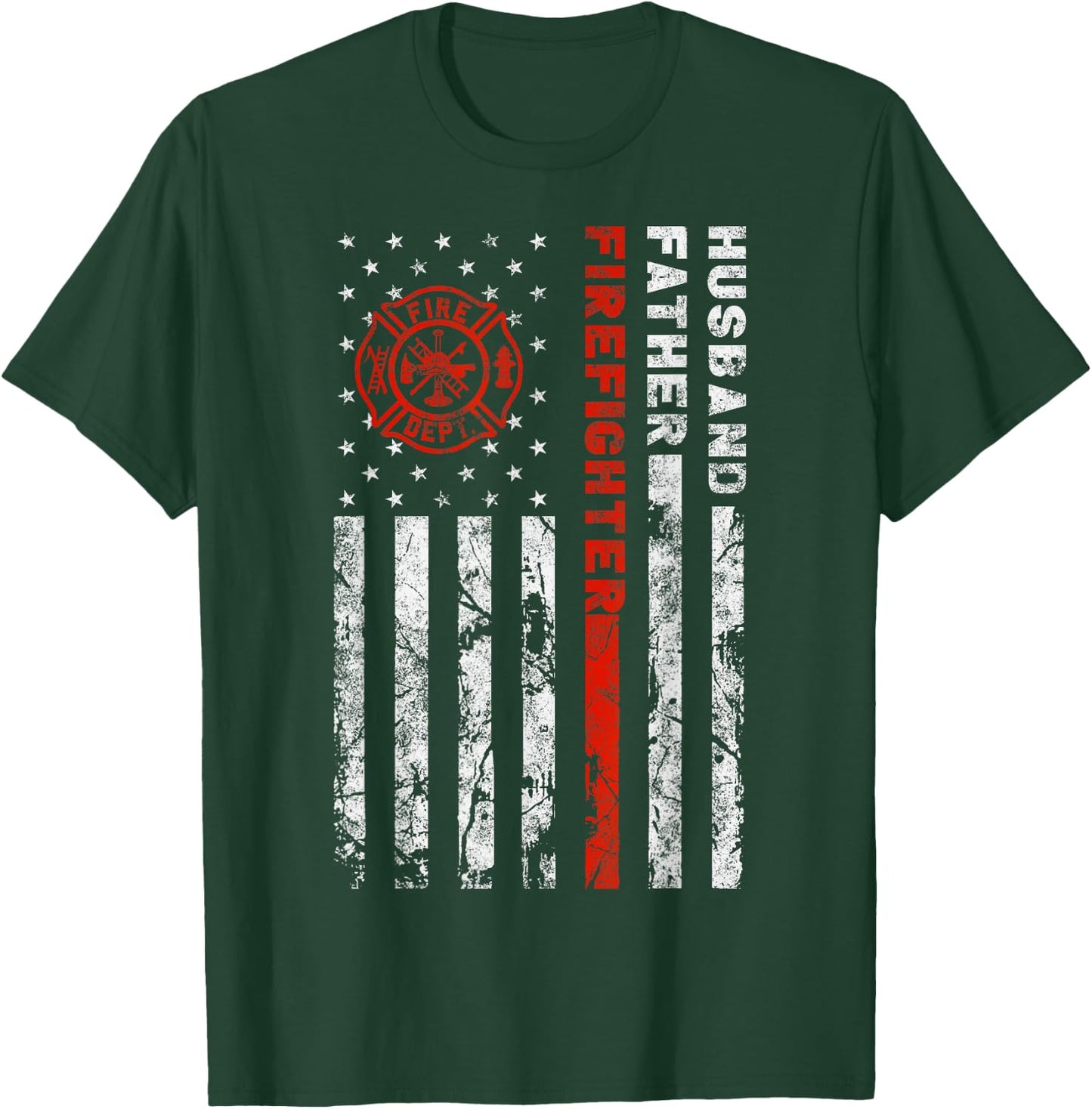 Firefighter Husband Father Fireman for Dad T-Shirt - T-Shirt | Forest