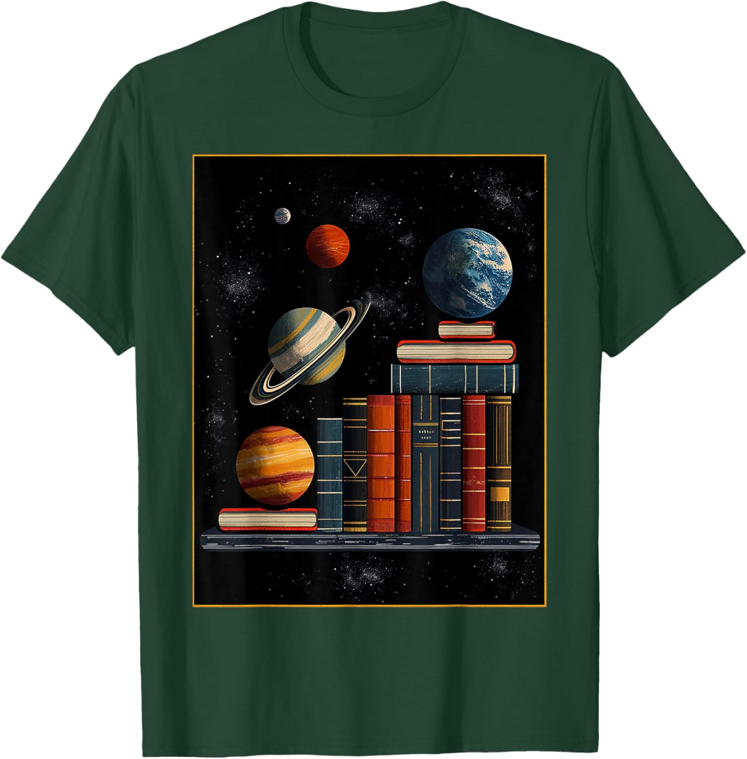 Book Planets Illustration Graphic Fantasy Art T-Shirt - T-Shirt | Forest