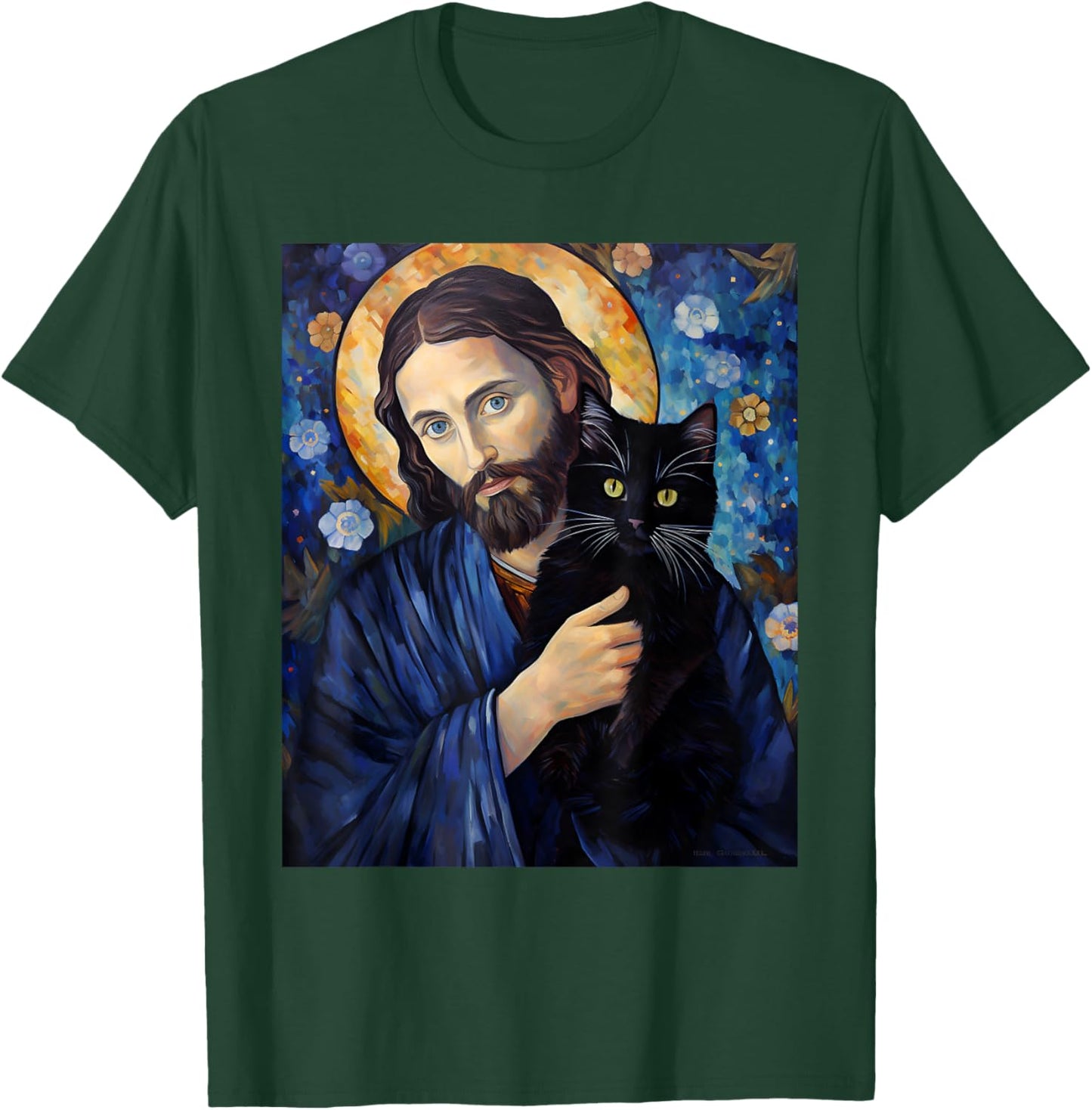Black Cat Jesus Shirts Funny Christian T-Shirt - T-Shirt | Forest