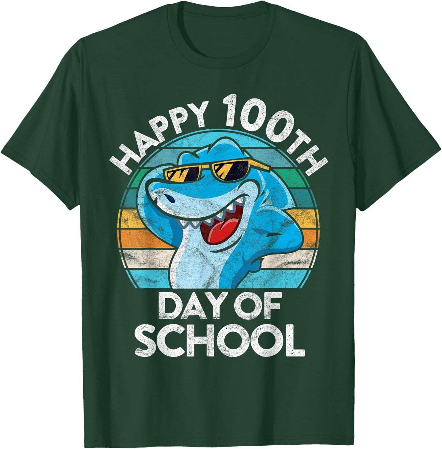 Happy 100th Day of School Gift Shark Lover Student Teacher Men Women Kids T-Shirt - T-Shirt | Forest