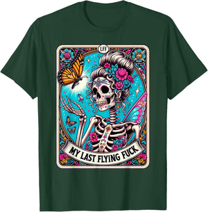My Last Flying, Funny Sayings Skeleton Retro 70s Tarot Card T-Shirt - T-Shirt | Forest