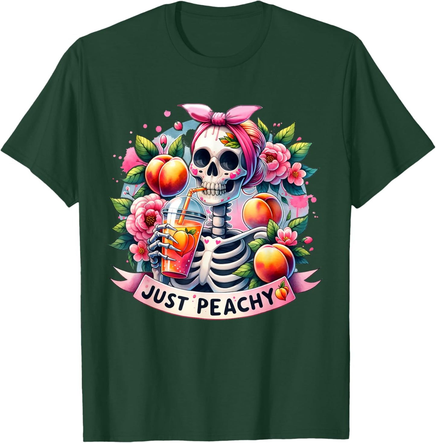 Just Peachy Skeleton Retro 70s Hippie Summer Vibes Funny Women T-Shirt - T-Shirt | Forest