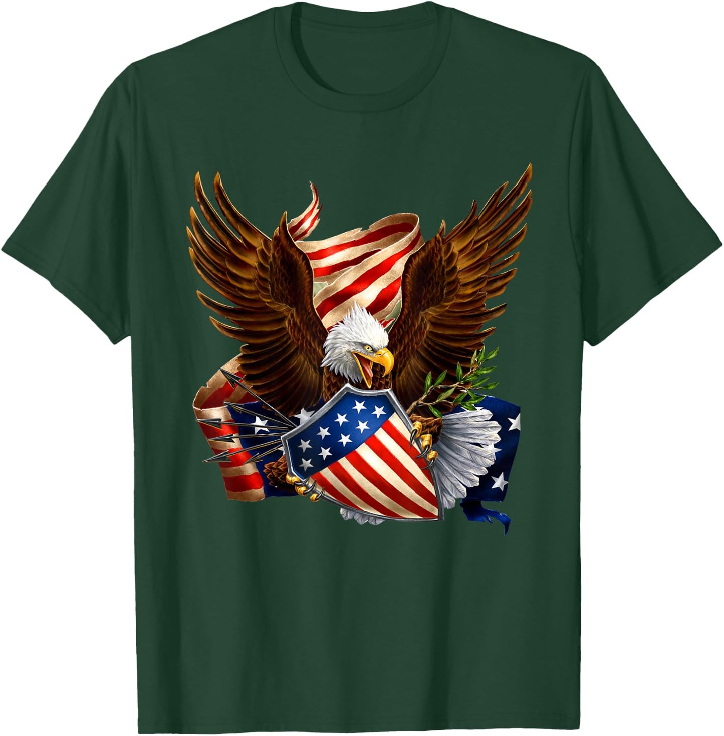 Patriotic Eagle Shield Arrows American Flag 4th of July T-Shirt - T-Shirt | Forest