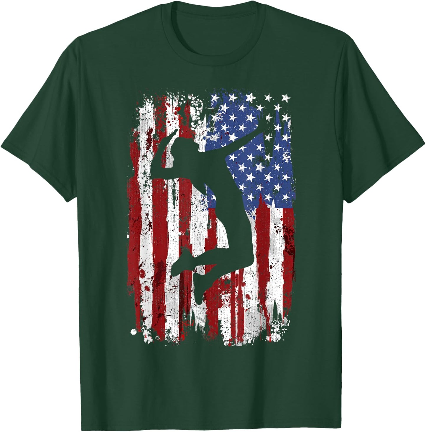 Volleyball Vintage American Flag T-Shirt - T-Shirt | Forest