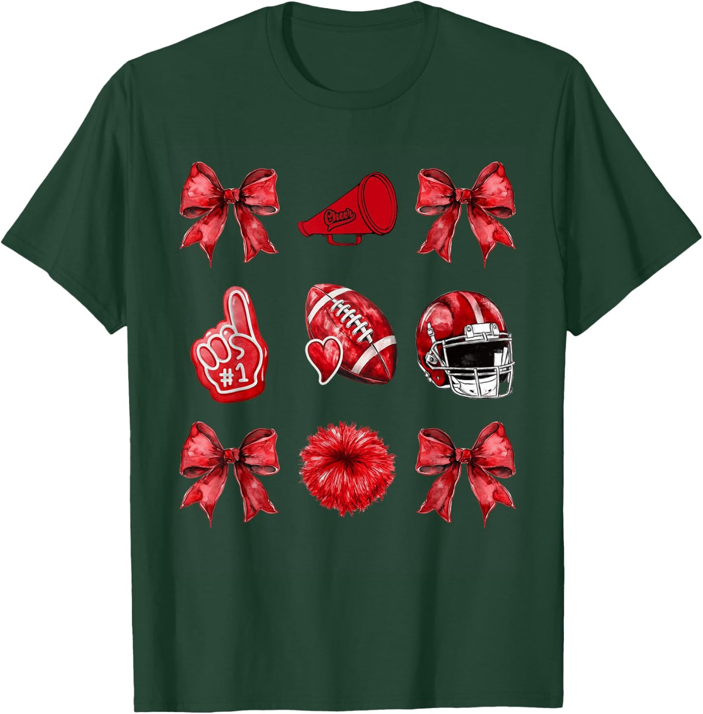 Cute Coquette Bow Game Day American Football Player Coaches T-Shirt - T-Shirt | Forest