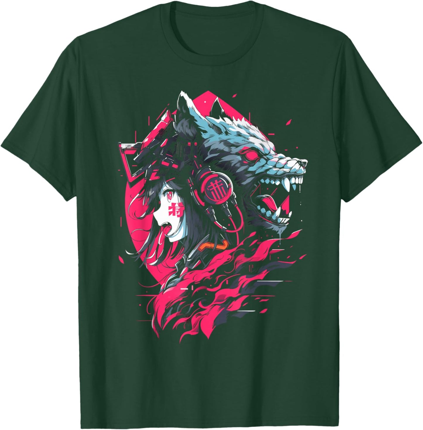 Anime Manga Cyberpunk Aesthetic Techwear Harajuku | Wolf T-Shirt - T-Shirt | Forest