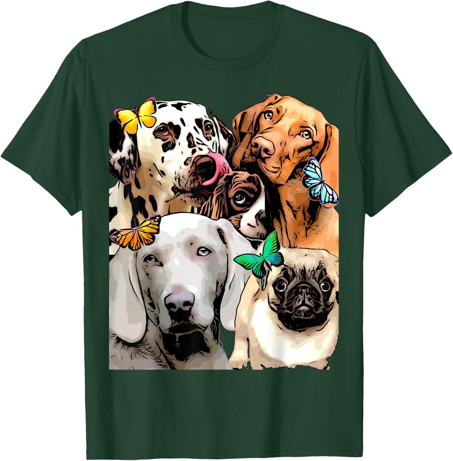 Cute Funny Dogs and Butterflies Graphic Trending Prints T-Shirt - T-Shirt | Forest