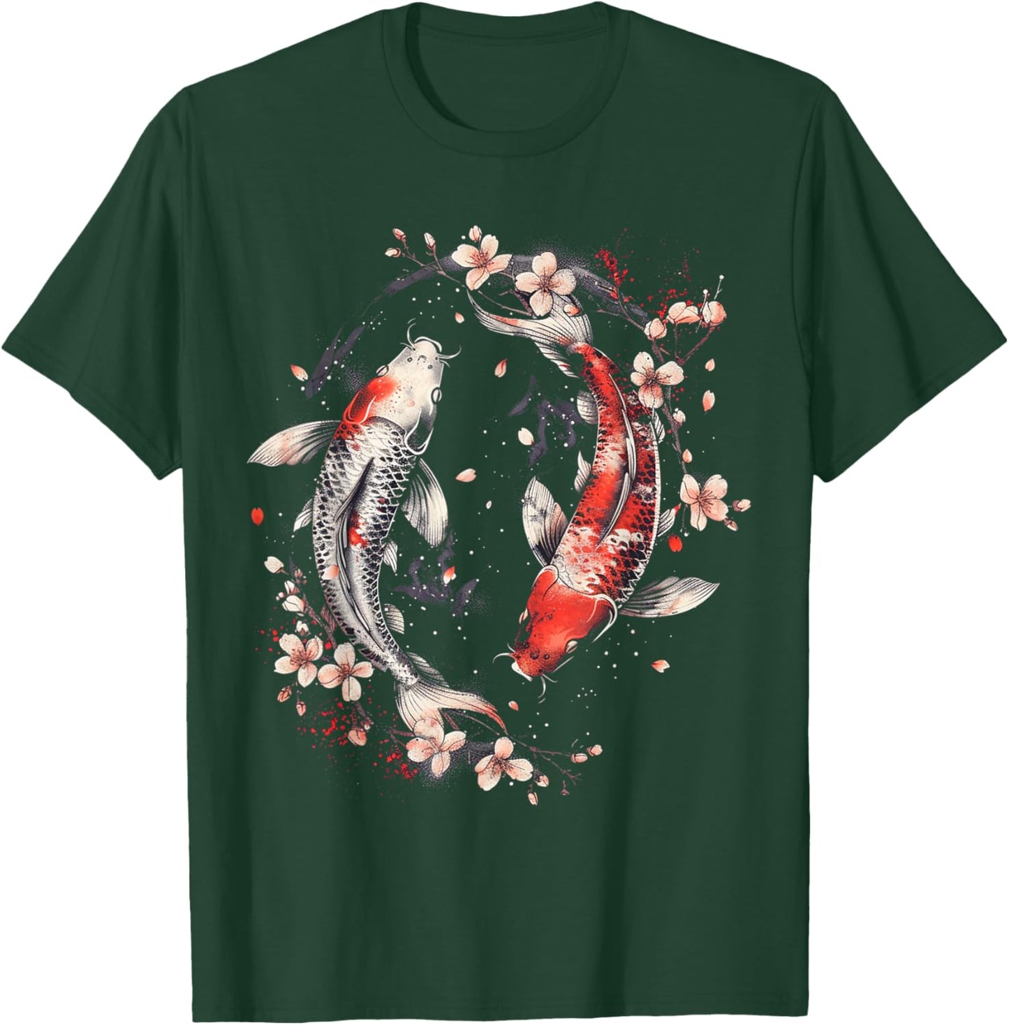 Cherry Blossom Koi Carp Fish Japanese Sakura Graphic Art T-Shirt - T-Shirt | Forest