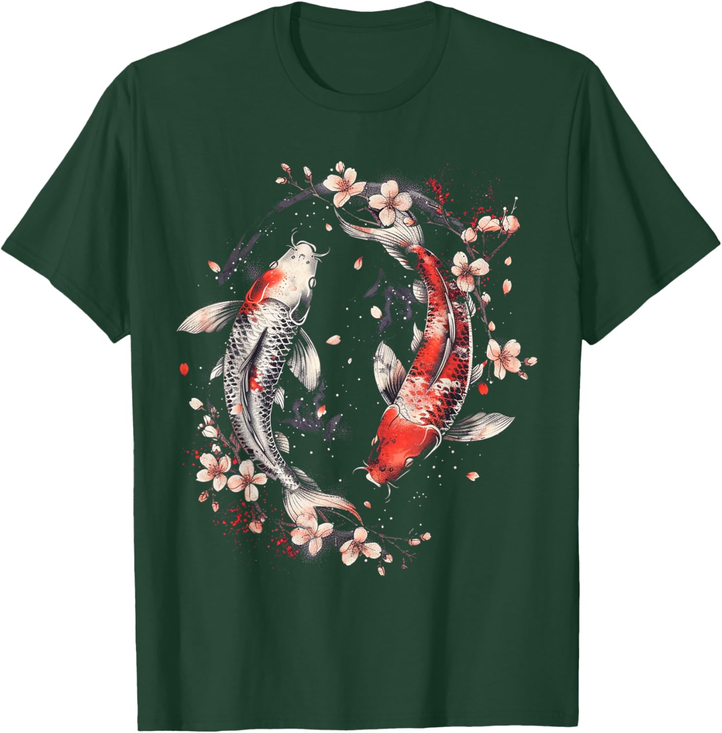 Cherry Blossom Koi Carp Fish Japanese Sakura Graphic Art T-Shirt - T-Shirt | Forest