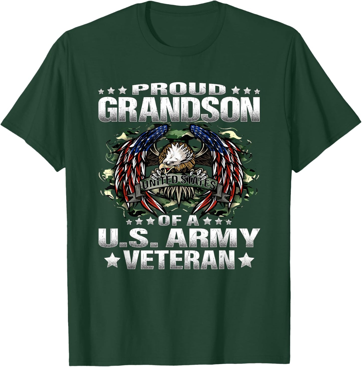 Proud Grandson Of A US Army Veteran Military Vet's Family T-Shirt - T-Shirt | Forest