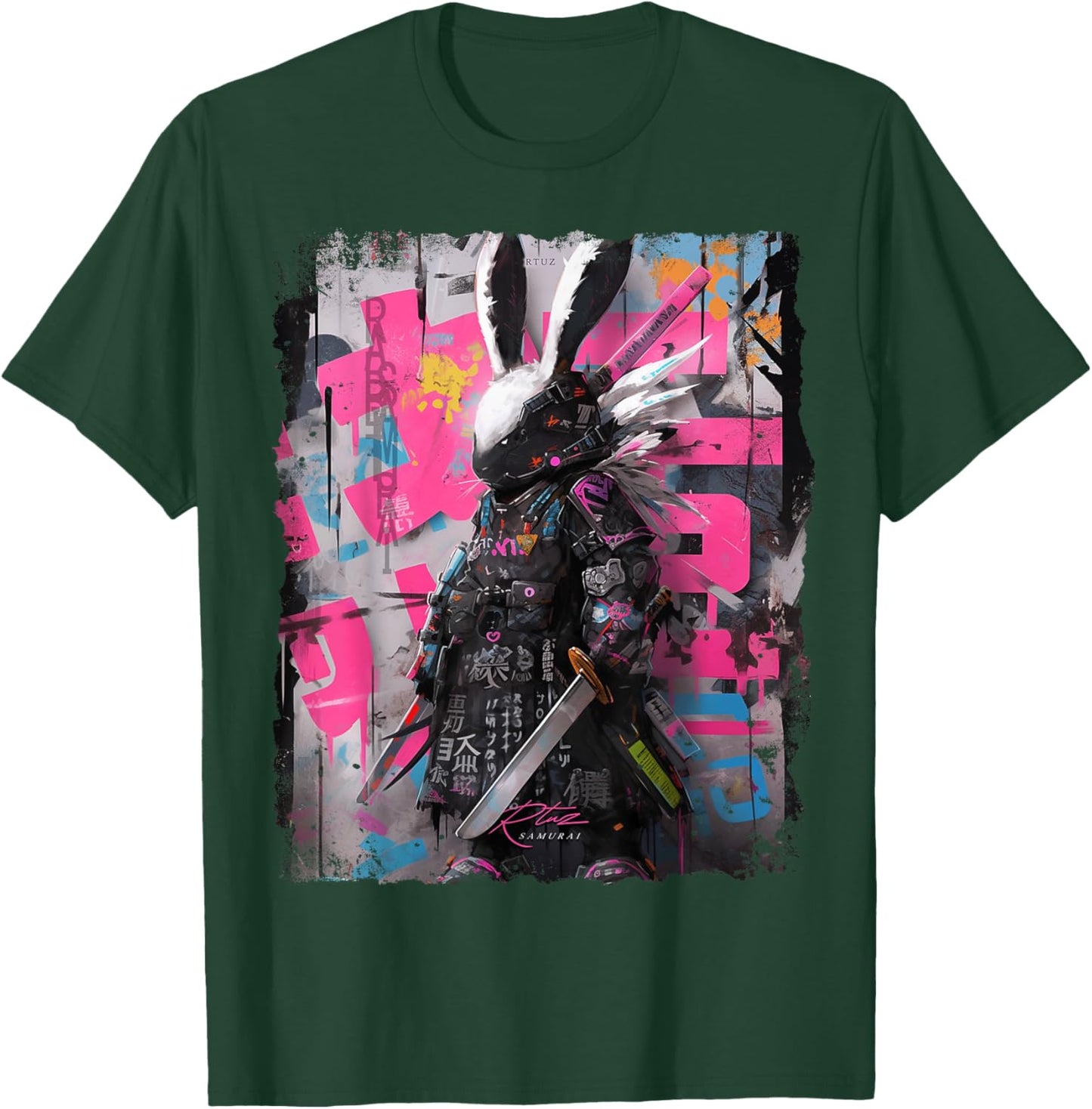 Hip Hop Y2K Vintage Hipster Hare Streetwear Bunny Samurai T-Shirt - T-Shirt | Forest