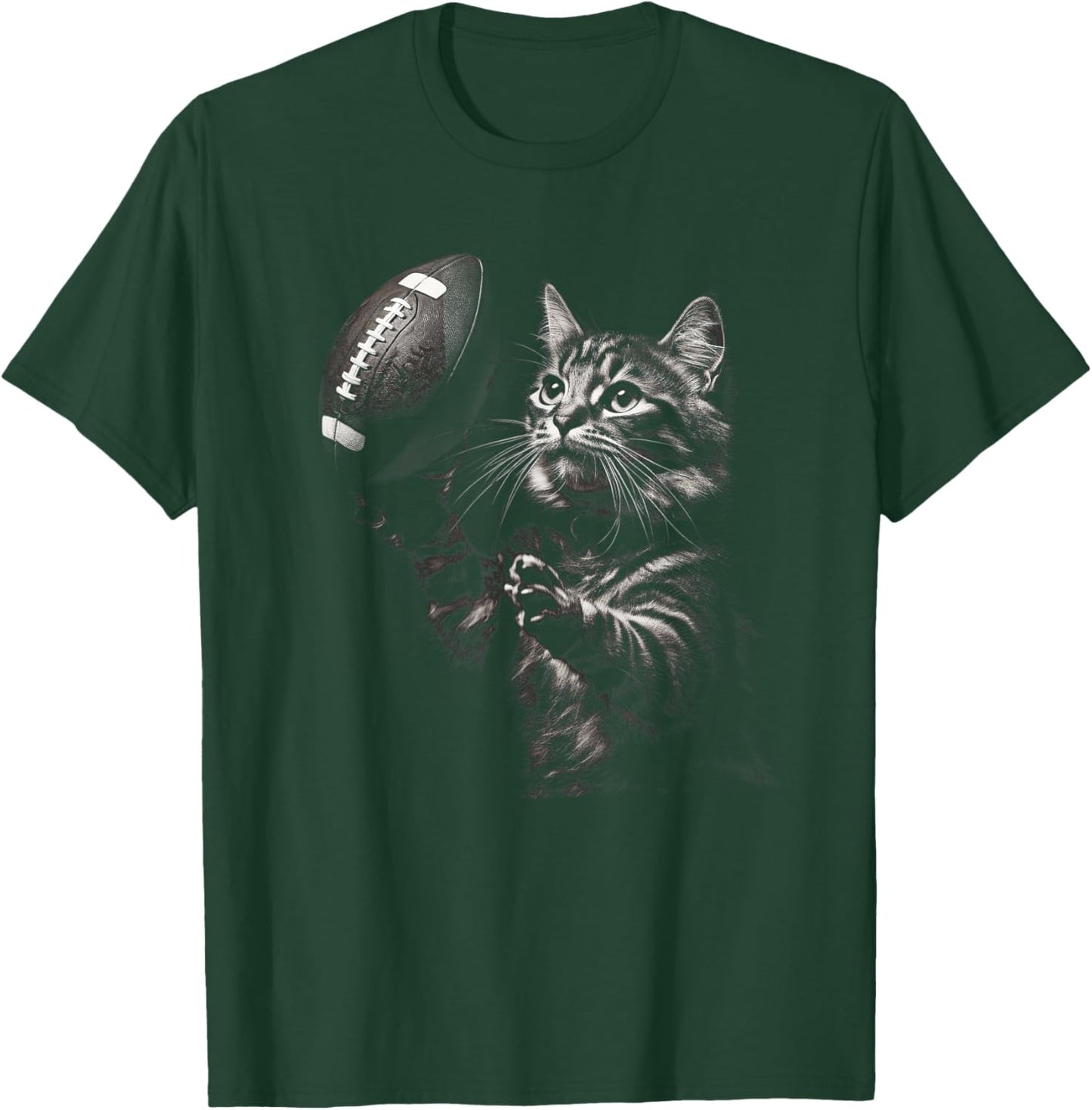 Football Cat Funny American Football Kitten Women Men Kids T-Shirt - T-Shirt | Forest