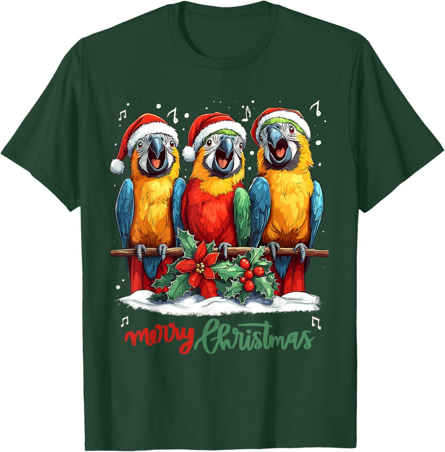 Funny Parrot with Santa Hat on Christmas, Cool Xmas macaw T-Shirt - T-Shirt | Forest