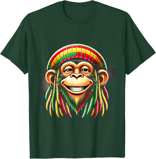 Monkey Rasta Green, Yellow, Red Animal Theme Jungle Art Monkey T-Shirt - T-Shirt | Forest