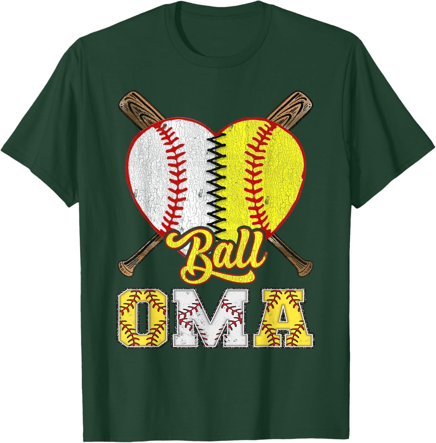 Oma Of Both Ball Oma Half Baseball Softball T-Shirt - T-Shirt | Forest