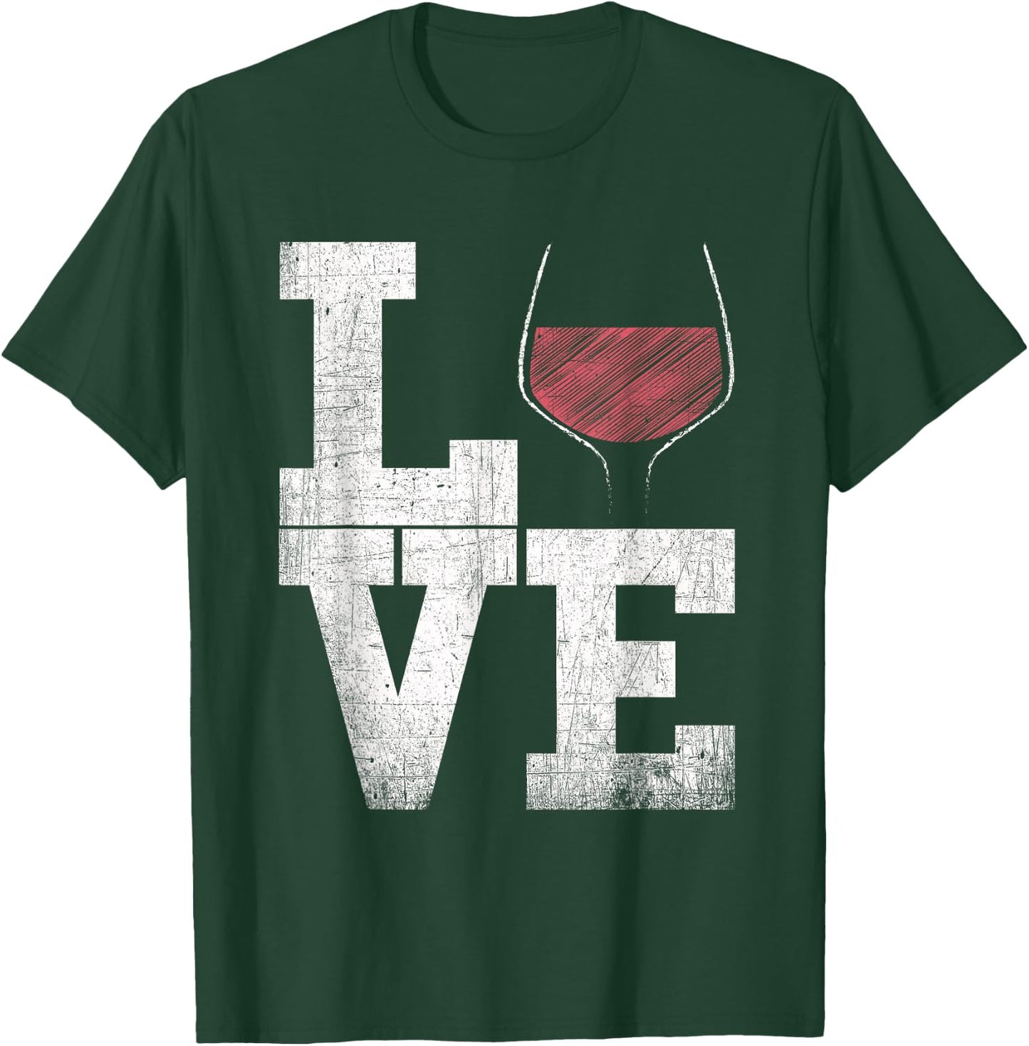 I Love Wine Red Wine Glass Heart - Wine Drinker Distressed T-Shirt - T-Shirt | Forest