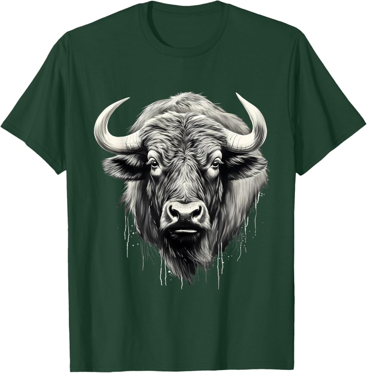Buffalo Drawing Splash Artwork Bison Portrait Animal Print T-Shirt - T-Shirt | Forest