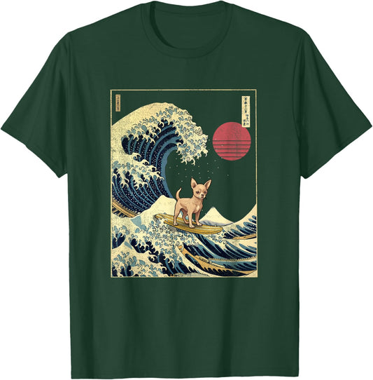 Chihuahua Japanese Kanagawa Wave Funny Surf Dog T-Shirt - T-Shirt | Forest
