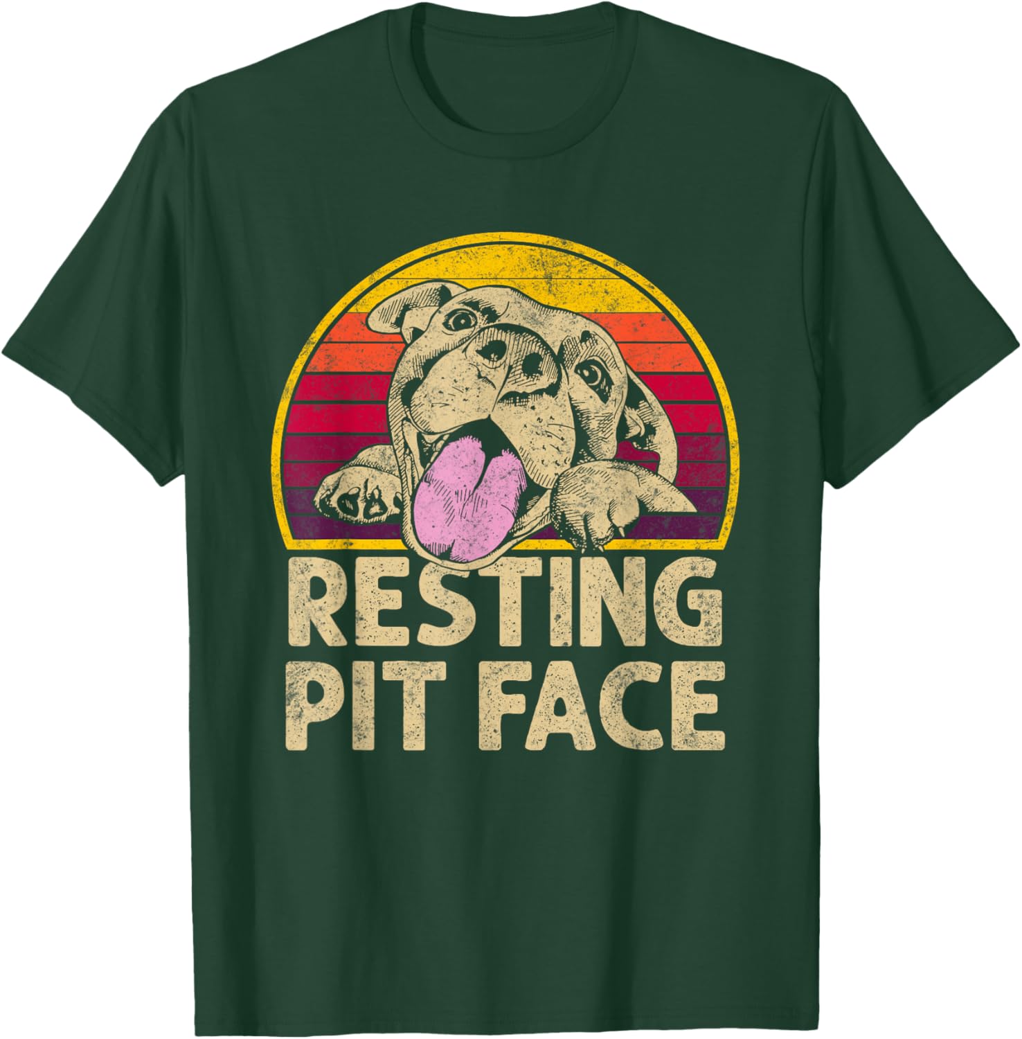 Dog Pitbull Resting Pit Face Funny Gift Pitbull Lovers Men Women T-Shirt - T-Shirt | Forest