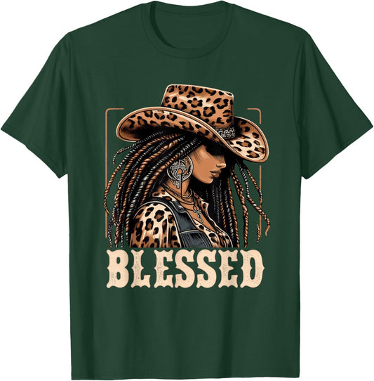 Retro Black Western Cowgirl Vintage African Christian Woman T-Shirt - T-Shirt | Forest