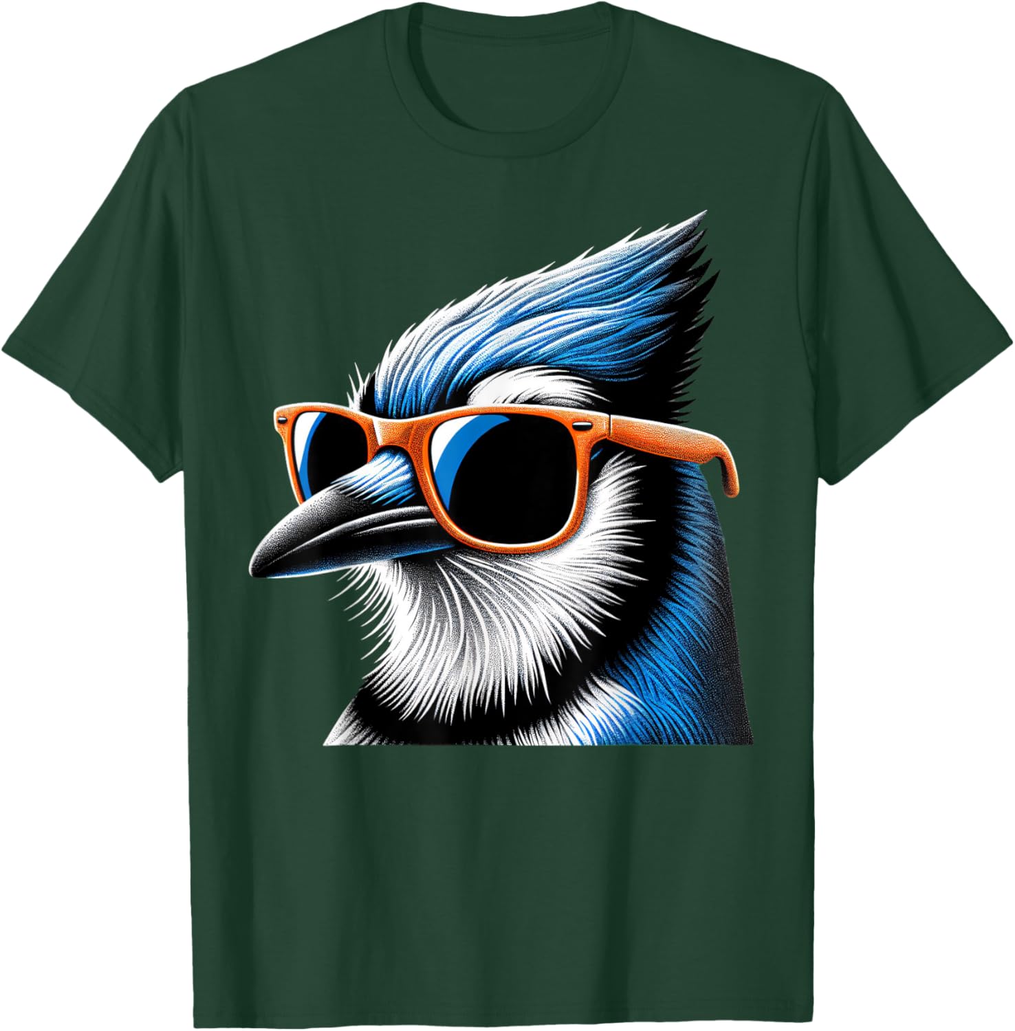 Cool Blue Jay Bird Wearing Sunglasses Graphic Art T-Shirt - T-Shirt | Forest