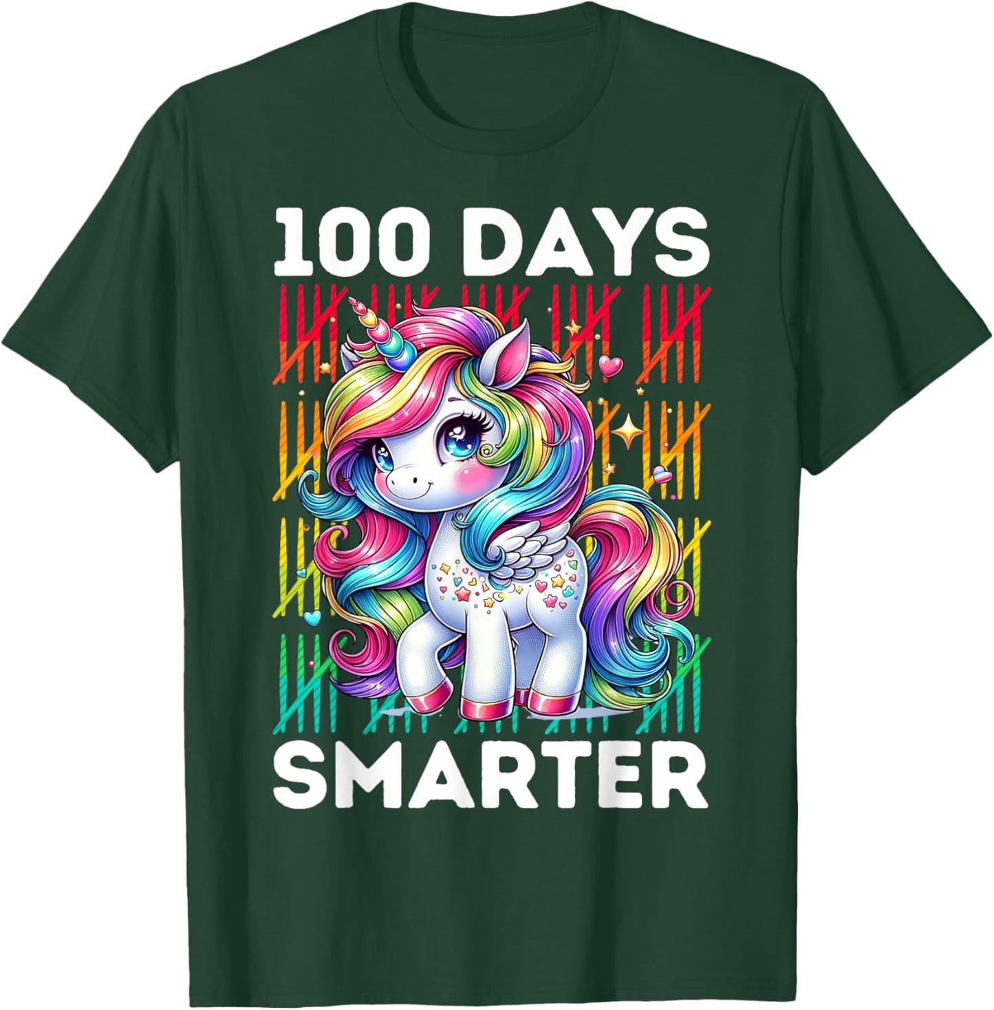 100 Days Smarter Kids 100th Day of School Rainbow Unicorn T-Shirt - T-Shirt | Forest