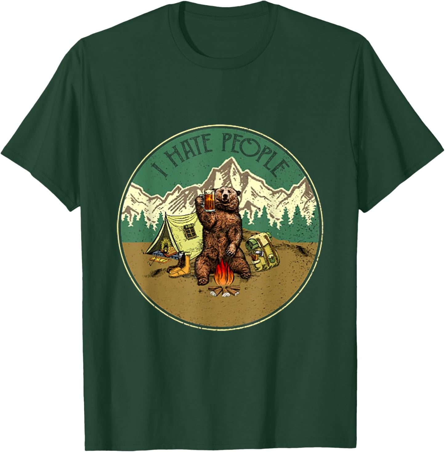 I Hate People Funny Bear Drinking Camper T-Shirt - T-Shirt | Forest