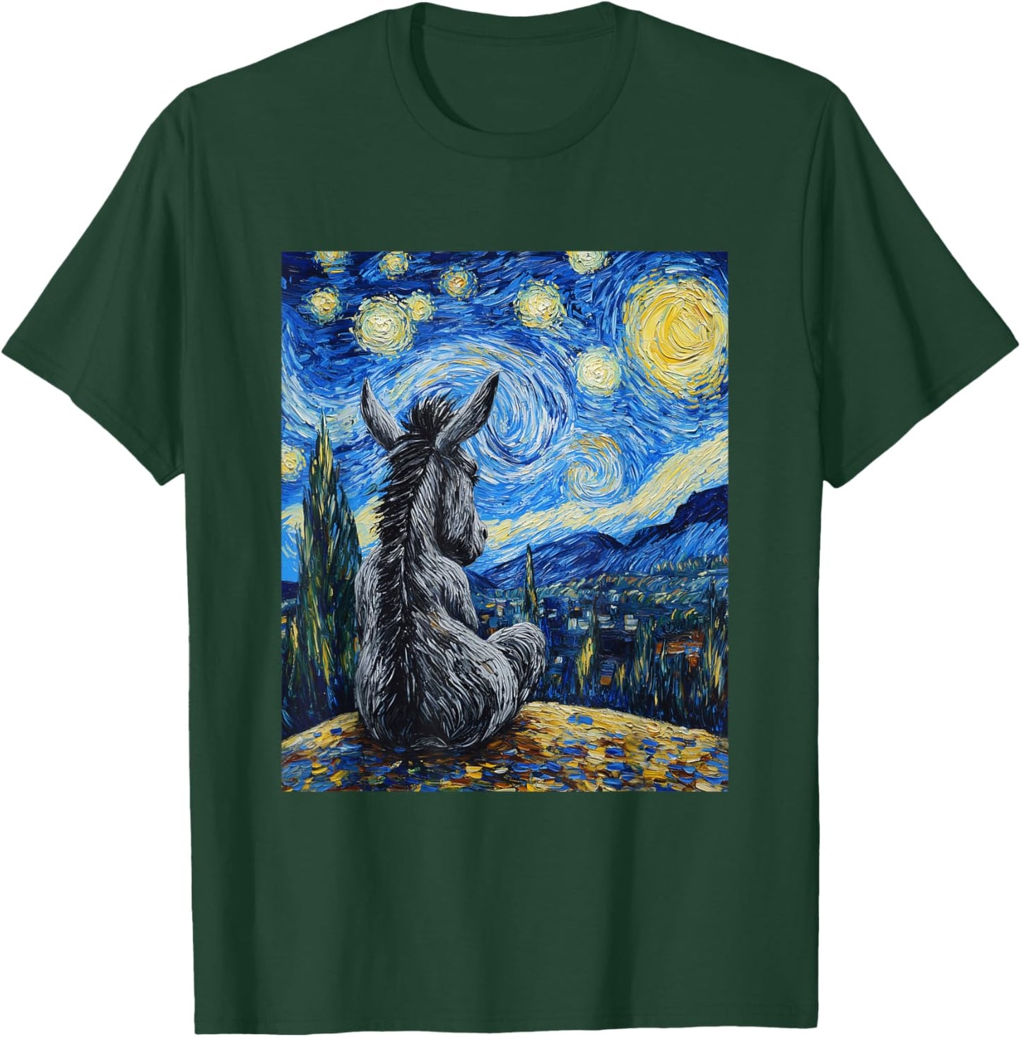 Donkey Van Gogh Style Starry Night Funny Graphic T-Shirt - T-Shirt | Forest