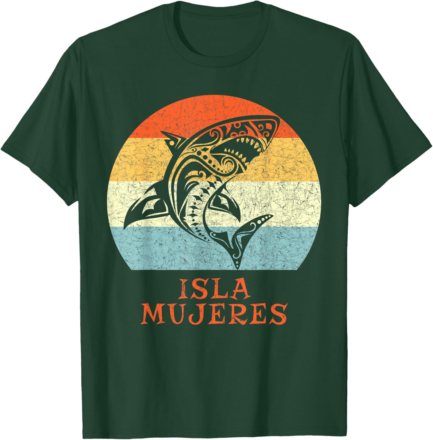 Isla Mujeres Caribbean Shark Vintage Retro Vacation T-Shirt - T-Shirt | Forest