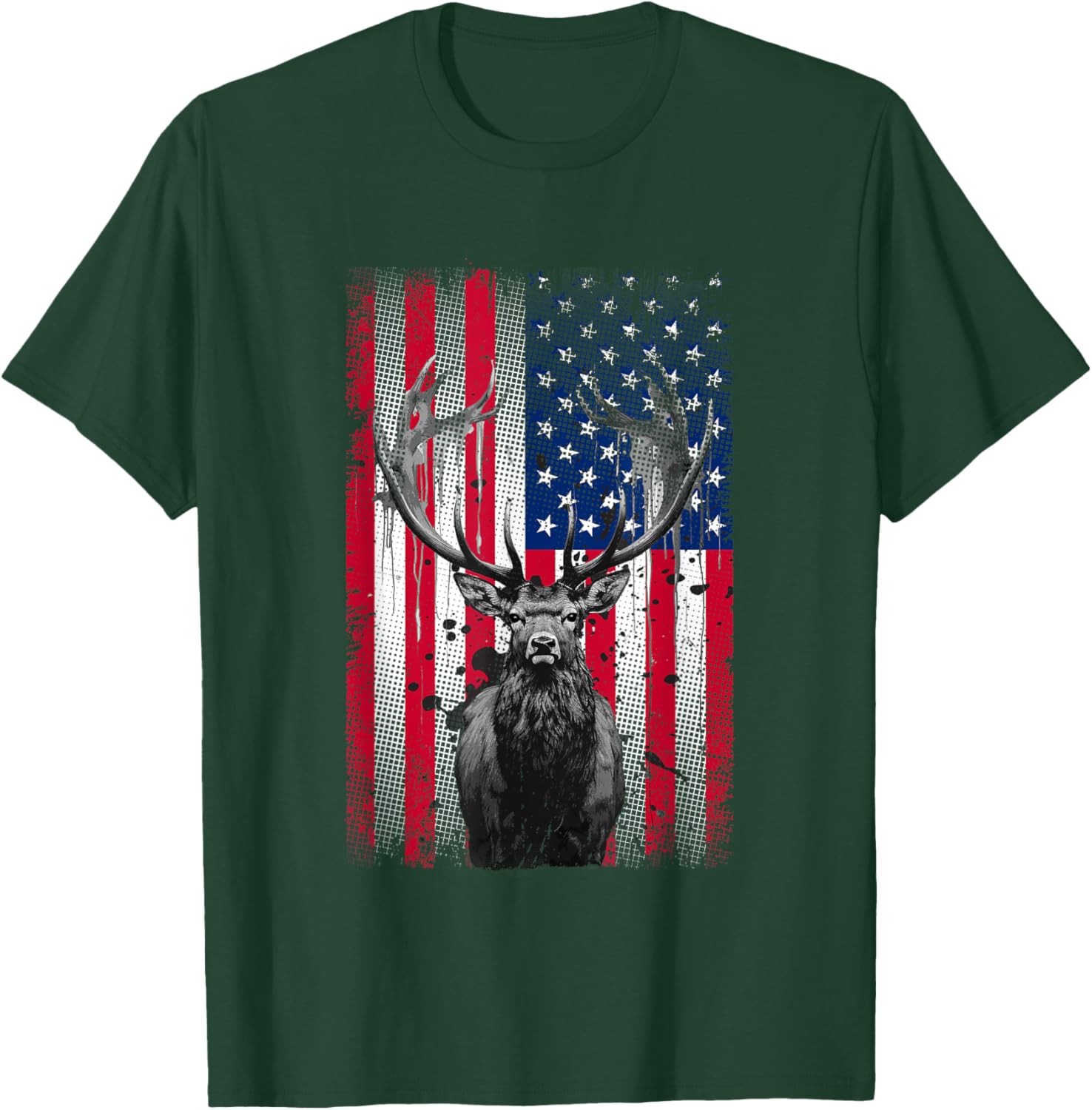 American Flag Outdoor Antlers Elk Deer Kids Men T-Shirt - T-Shirt | Forest