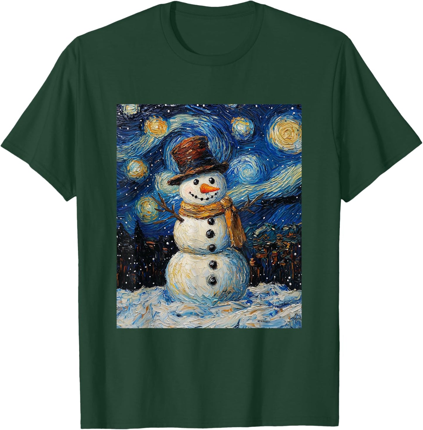Snowman - Van Gogh Style - Starry Night - Funny Graphic T-Shirt - T-Shirt | Forest