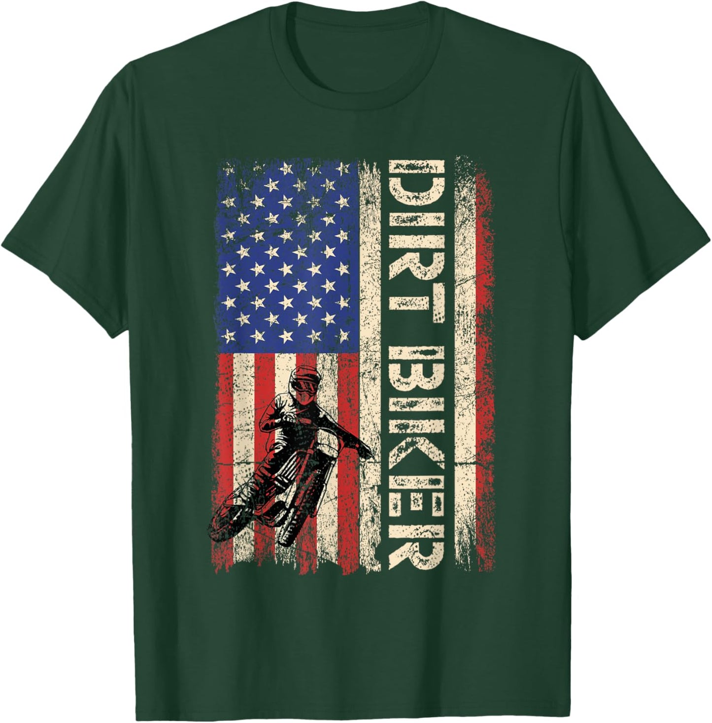 Dirt Bike American USA Flag Motocross Biker 4th of July Men T-Shirt - T-Shirt | Forest